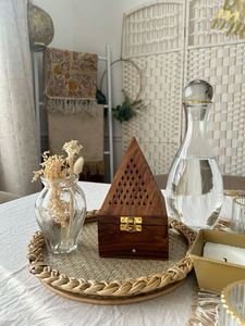 Bakhoor incense burner Hand-Made Sandalwood Incense Burner With Brass Insert Aromatic <b>Diffuser</b> All-Season Use Bakhoor Mubkhar - Product Image 6