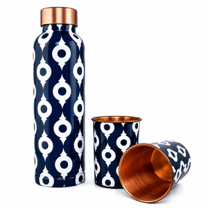 Premium Pure <b>Copper</b> Water Bottle and Glass Set 900ml Leak Proof Bottle with 2 <b>Copper</b> Glasses - Product Image 1