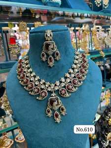 Elegant Gold PlatedAD CZ <b>Statement</b> <b>Necklace</b> Set with Crystal Rhinestones for Women Wedding Jewelry - Product Image 5