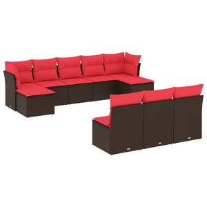 Juego de sofás de patio de ratán sintético marrón de 10 piezas con cojines, conjuntos de jardín - Product Image 2