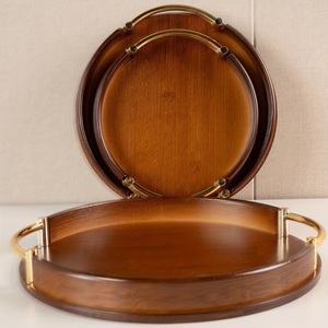Ensemble de plateaux de rangement et de service en bois de luxe avec poignées dorées, design empilable, idéal pour les collations, les fruits, les noix et une maison élégante - Product Image 4
