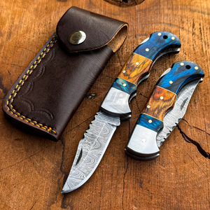 Couteau pliant de poche Premium en acier Damas avec verrouillage, manche en bois, qualité industrielle, pour la chasse en extérieur, EDC, fourniture OEM B2B, vente en gros, direct usine - Product Image 1