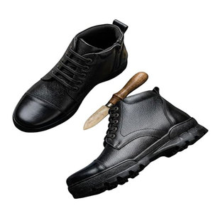 Men Leather Steel Toe Safety Shoes Lace-up Anti-smashing <b>Waterproof</b> Breathable Mesh Lining <b>Work</b> Boots Rubber Outsole EVA Midsole - Product Image 1
