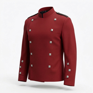Veste Doublet Écossaise Rouge Cramoisi pour Homme, Coupe Montrose, Col Montant, Cordon d'épaule Foncé, Boutons Argentés, Tenue Cérémonielle - Product Image 2