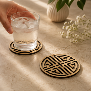 Chinese Longevity Symbol Laser Cut Solid Wood Coaster Handcrafted Heat Resistant Drink Mat Rustic <b>Table</b> <b>Protector</b> - Product Image 1