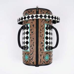 Bolsa de Viaje Deportiva de Fin de Semana, Mini Bolsa de Lona de Cuero Genuino 100% Hecha a Mano con Grabado Floral, de Calidad Premium y Lujo - Product Image 5