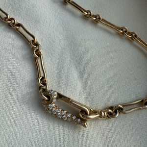 Oval Charm Holder <b>Necklace</b> Custom 14K Solid Gold 0.18carat Pave Diamond Lock Front Clasp Bone Chain Wholesale B2B Factory Price - Product Image 2