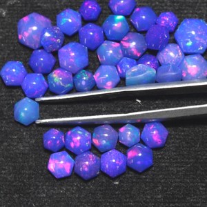 Ethiopian Welo Opal Hexagon Cut Cabochon Natural Opal Purple Color Loose Gemstone 4-7mm Multi Fire Opal for Wholesale Jewelry - Product Image 1