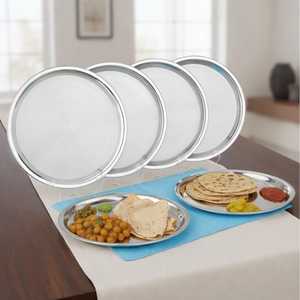 Ensemble d'assiettes rondes en acier inoxydable de qualité alimentaire, réutilisables et durables, pour la maison, les restaurants et les hôtels - Product Image 1