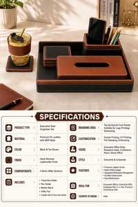 OLIVIA Leather Desk <b>Organiser</b> with Pen Holder and Memo Tray Square Shape Custom Size Office <b>Storage</b> Box High Quality - Product Image 6