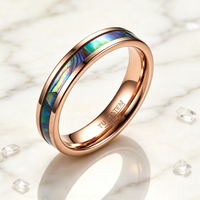 Bague en carbure de tungstène or rose avec incrustation de coquille d'ormeau, alliance fine de 4 mm pour femmes et hommes, bijoux inspirés de l'océan en gros