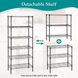 Adjustable Wire <b>Shelving</b> Unit 6-<b>Tier</b> or Two 3-<b>Tier</b> Configurations Black 13"D X 23"W X 59"H - Product Image 4