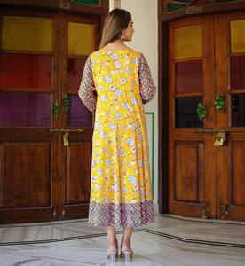 Vestido Anarkali con estampado floral para embarazadas y Kurti de talla grande con corte en A, amarillo, de rayón, ropa cómoda para mujer, estilo étnico. - Product Image 6