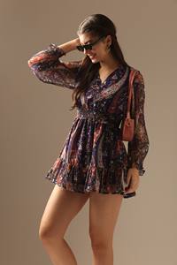 Factory Quality Blue Abstract Printed Flared Mini <b>Dress</b> for Party Wear Stylish Club Outfit Available at Manufacturer Price - Product Image 5