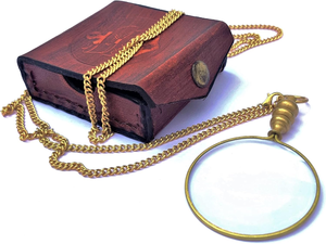 Loupe Collier en Laiton Poli Antique 10X avec Chaîne, Pendentif Loupe de Poche Portable avec Étui en Cuir - Product Image 2
