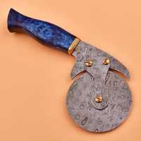 Couteau à pizza Ulu en acier Damas de qualité supérieure, fait main, style Viking, avec manche en bois, OEM