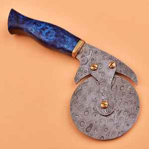 Couteau à pizza Ulu en acier Damas de qualité supérieure, fait main, style Viking, avec manche en bois, OEM - Product Image 2