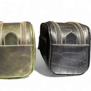 Bolsa de Viaje Impermeable de Cuero con Patrón de Caramelo en Relieve, Estilo Vintage, Duradera, para Hombre, Neceser de Aseo, Organizador de Artículos de Afeitado, con Cremallera Grande y Portátil - Product Image 3