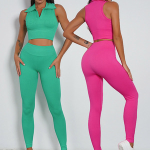 Nouvel Arrivage Ensemble Short 2 Pièces Femme Yoga Sexy Dos Ouvert Taille Haute Sans Couture Écologique Respirant Été Fitness - Product Image 1