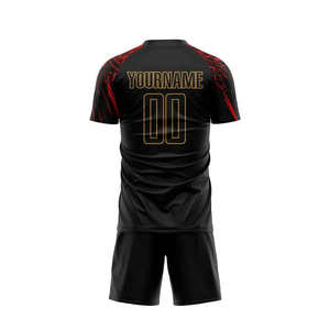 Ensemble de maillots de football personnalisés sublimés pour hommes, noir et rouge, col rond, manches courtes, évacuation de l'humidité, 100% polyester, coupe athlétique - Product Image 2