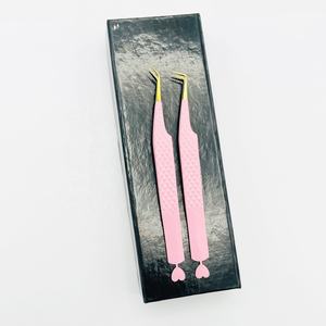 Juego de pinzas para pestañas con puntas doradas recubiertas de polvo rosa para bebé con corazón en la parte inferior pinzas de 90 grados, pinzas de 45 grados sostenibles - Product Image 2