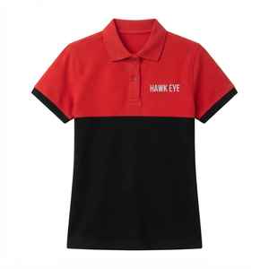 <b>Women's</b> Color Blocked <b>Polo</b> <b>Shirt</b> Short Sleeve Breathable Casual Woven 100 Cotton Red <b>Black</b> Front Logo - Product Image 6
