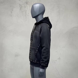 Streetwear <b>Sun</b> Faded Distressed Plus Size Men's Hoodies & Sweatshirts Drop Shoulder Plain Acid Wash Zipper Hoodie Hoodie for Men - Product Image 3