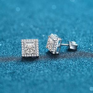 Womens 925 Silver <b>Moissanite</b> Diamond Princess Cut Stud <b>Earrings</b> Lightweight Square Halo Luxury Jewelry Elegant Gift for Her - Product Image 4