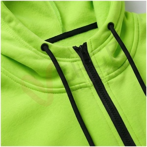 Ensemble de survêtement à capuche vert fluo pour homme, manches longues, fermeture éclair sur le devant, couleur unie, respirant, décontracté, pour l'automne, coupe classique - Product Image 4