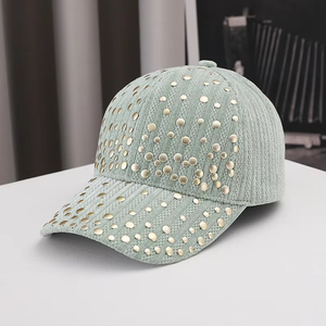 High 6-Panel Velvet Baseball Cap Dobby Style Adjustable Fit Rhinestone Decorations Front Logo Autumn/Spring Season Outdoor <b>Warm</b> - Product Image 4