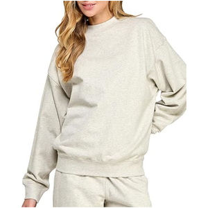 Pakistan Manufacturer <b>Mock</b> <b>Neck</b> Sweatshirts Drop Shoulder <b>Top</b> Quality Breathable 100% Cotton Casual Wear Sweatshirts For Women - Product Image 6