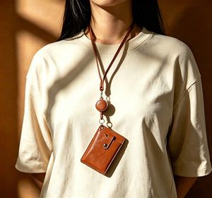 [High Quality] Castello Cowhide Card Case Vegetable Tanned Leather Open Closure Handmade Long Chain Polyester Lining <b>Wallets</b> - Product Image 3