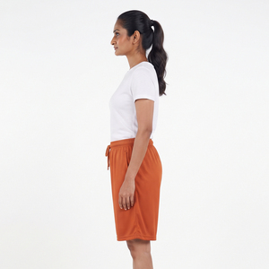 Shorts décontractés en polyester pour femme, 100 % polyester, coupe ample, taille mi-haute avec cordon de serrage, poids lourd, poches latérales, longueur genou - Product Image 3