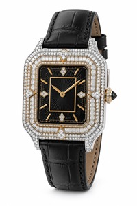 Reloj de Lujo Unisex Rectangular de Oro Blanco con Diamantes, Esfera Negra, Correa de Cuero, Movimiento Mecánico, Cristal de Zafiro de 41 mm - Product Image 4
