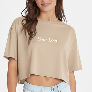 เสื้อยืดครอปคอกลมลำลองสำหรับฤดูร้อนรุ่นใหม่ น้ำหนักเบา ระบายอากาศได้ดี ผ้าฝ้าย 100% เหมาะสำหรับออกกำลังกาย - Product Image 1