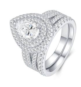 Anillo de Compromiso con Doble Halo de Plata de Ley S925, Certificado IGI, Corte Pera, con Incrustaciones de Diamantes Cultivados en Laboratorio, para Mujer, Oro de 14k - Product Image 3