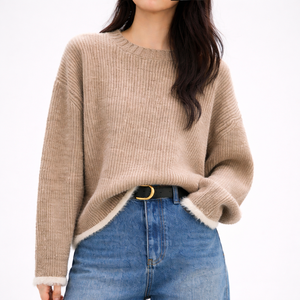 Suéteres Casuales Holgados y Gruesos de Otoño para Mujer, de Secado Rápido, con Diseño de Parches, Tejido Holgado, Antiarrugas, Transpirable, de Poliéster/Algodón - Product Image 1