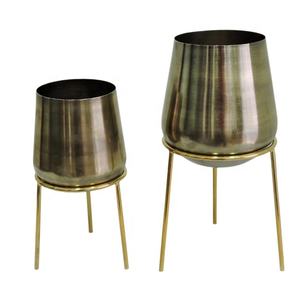 Jardinières d'intérieur rondes larges en or avec support Pots de fleurs et jardinières élégants pour salon chambre couloir - Product Image 3