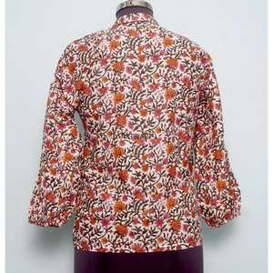 Haut en coton indien vintage romantique évasé pour femme, col rond, manches longues, motif floral, respirant, séchage rapide, écologique, idéal pour l'été - Product Image 6