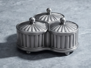 Caja de Metal Plateada de Lujo con Triple Compartimento para Frutos Secos, Contenedor Decorativo para Dátiles, Organizador Acanalado, Lata de Regalo para Fiestas, Venta al por Mayor - Product Image 3