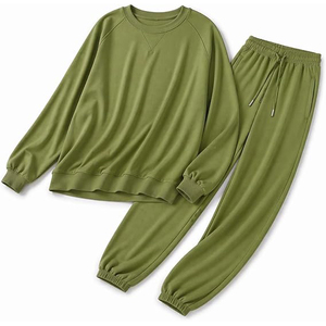 Conjunto Deportivo de 2 Piezas para Mujer, Sudadera con Capucha Extra Grande y Pantalones Jogger de Felpa de Algodón Grueso, Transpirable e Impermeable, para Invierno - Product Image 1