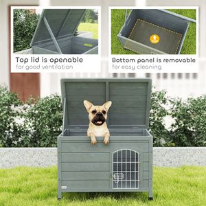 Gabbia Decorativa per Cani in Legno da 80 cm, con Tetto Apribile, Fondo Rimovibile e Chiusura di Sicurezza, Grigio Scuro - Taglie XXL e XXXL per Cani Giganti - Product Image 5