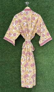 Bata Kimono de Algodón con Estampado Floral para Mujer, Larga, de Manga Larga, Informal, para Primavera/Verano, Suave, Ligera, Hecha a Mano, con Cuello en V - Product Image 5