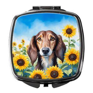 Miroir de maquillage de voyage compact pour femmes et filles Saluki Tournesols Miroir de poche pliant décoratif Cadeau - Product Image 1