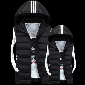 Royal Blue <b>White</b> Black Tri Color Custom <b>Men</b> Hooded Puffer Quilted Winter Bodywarmer OEM Sleeveless Outdoor Warm <b>Jacket</b> - Product Image 6