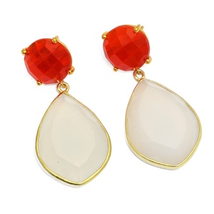 Pendientes hechos a mano de Plata de Ley 925 a la moda con clase, piedra preciosa lechosa blanca fluorescente Natural chapada en oro para regalo de fiestas - Product Image 2