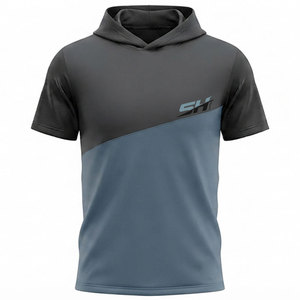 เสื้อฮู้ดแขนสั้นผู้ชายทรงเท่ห์ทันสมัยสำหรับออกกำลังกาย  ปรับแต่งขนาดได้ตามต้องการ ผลิตจากผ้าโพลีคอตตอนที่ยั่งยืน ทนทาน และกระชับพอดีตัว - Product Image 1