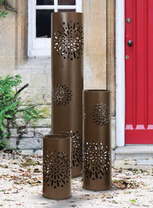 Wholesale Modern Brown Laser Cut Metal Cylinder Pillar Candle Holder Set Decorative Hollow Floor Lantern Home Garden <b>Lighting</b> - Product Image 3