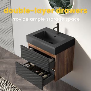 Grace 24 <b>Wall</b> Mounted <b>Floating</b> Bathroom Vanity Matt Black Engineered Quartz Sink Soft Black Drawers Premium Bathroom Vanities - Product Image 5