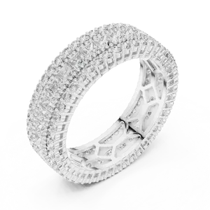 Bague d'éternité unisexe de luxe en argent sterling 925 avec diamants de laboratoire taille princesse, couleur E, certifiés IGI, à plusieurs rangs, style accent de luxe - Product Image 4